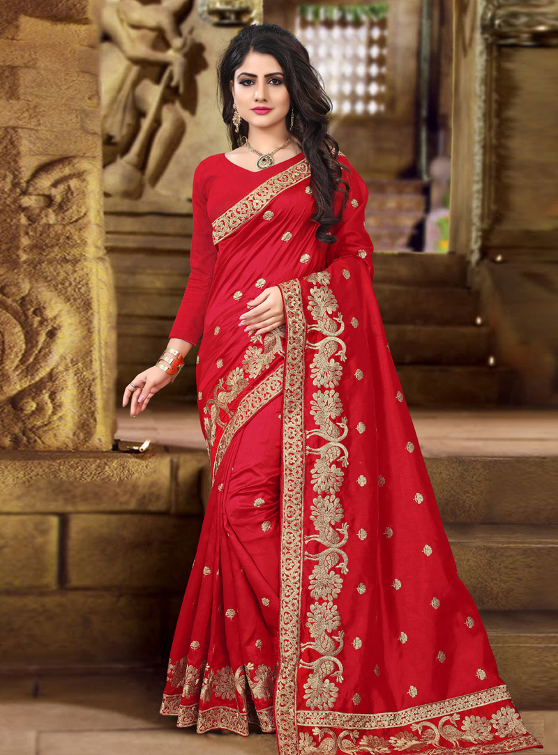 Red Art Silk Saree With Blouse 140107