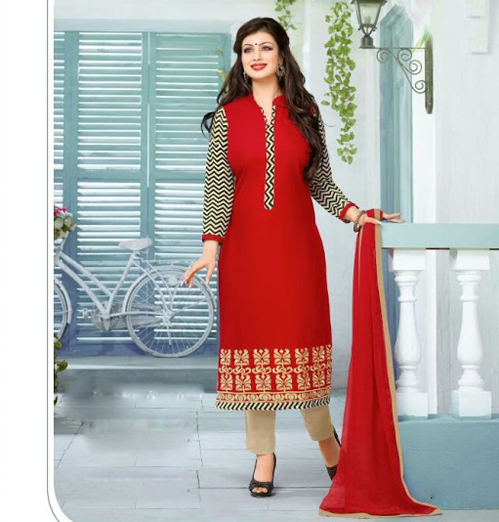 Ayesha Takia Red Cambric Cotton Pakistani Style Suit 59471