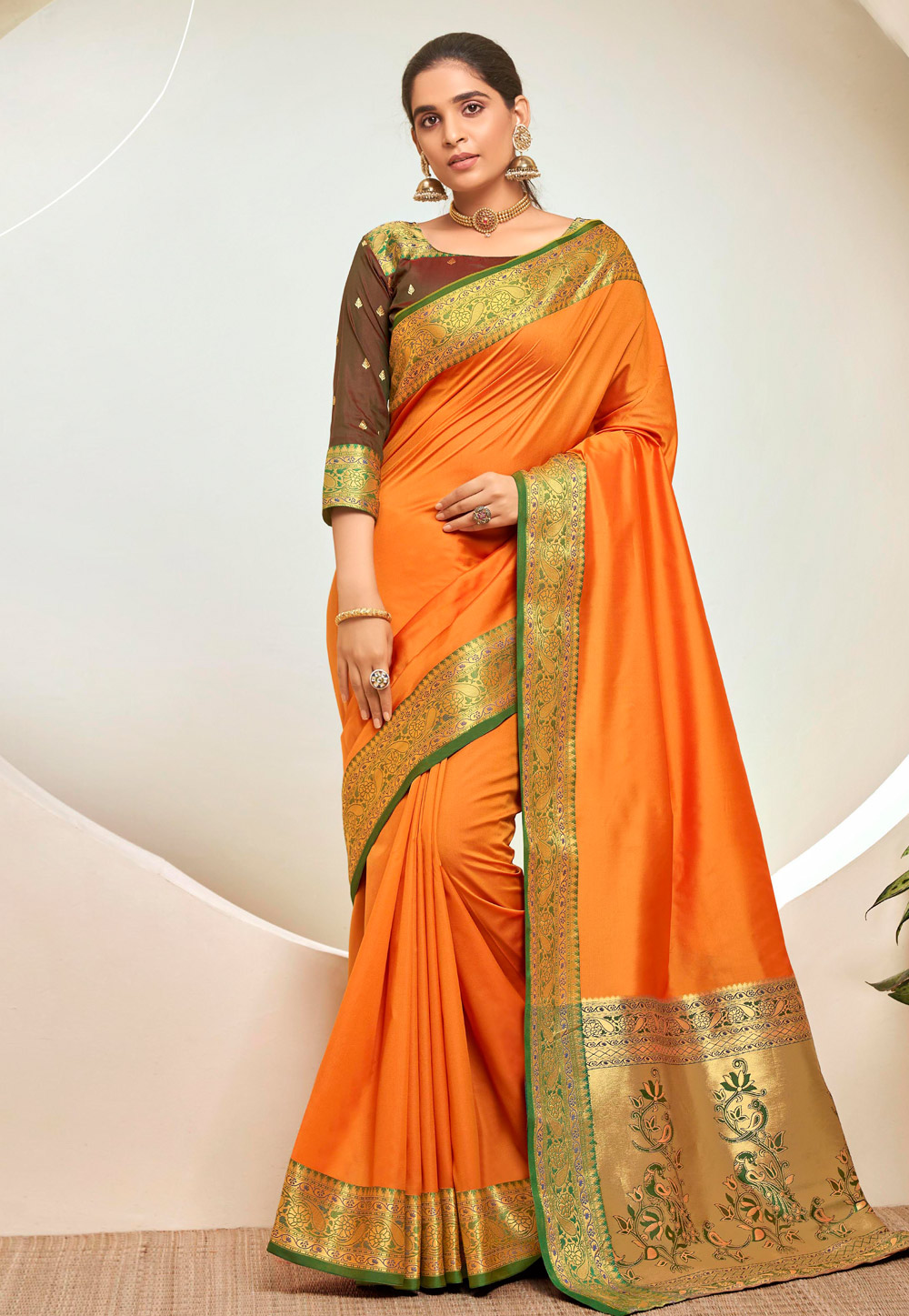 Orange Silk Festival Wear Saree 216283