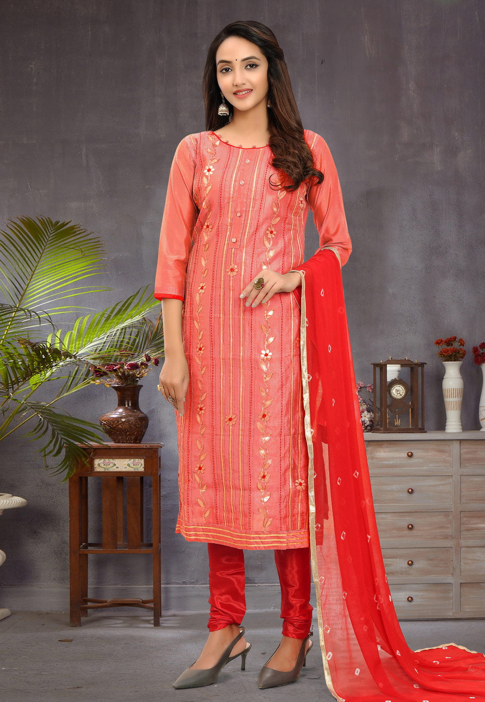 Pink Chanderi Churidar Salwar Suit 219275