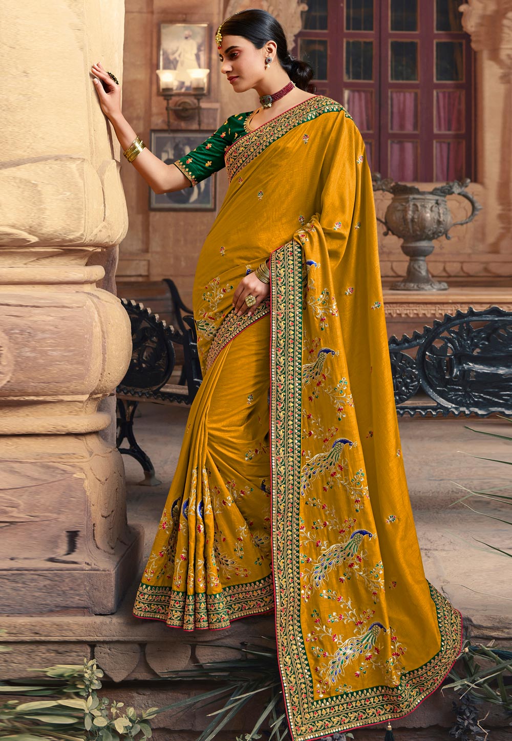 Mustard Satin Georgette Saree With Blouse 235263