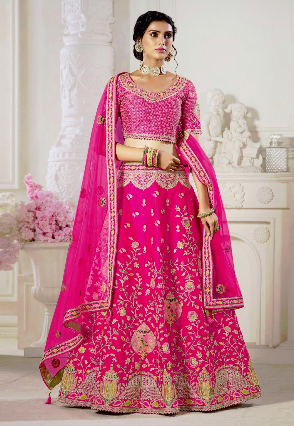 Pink Silk Embroidered Lehenga Choli 236019