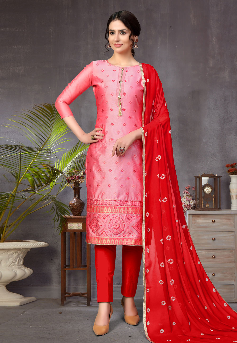 Pink Banarasi Jacquard Pant Style Suit 219278