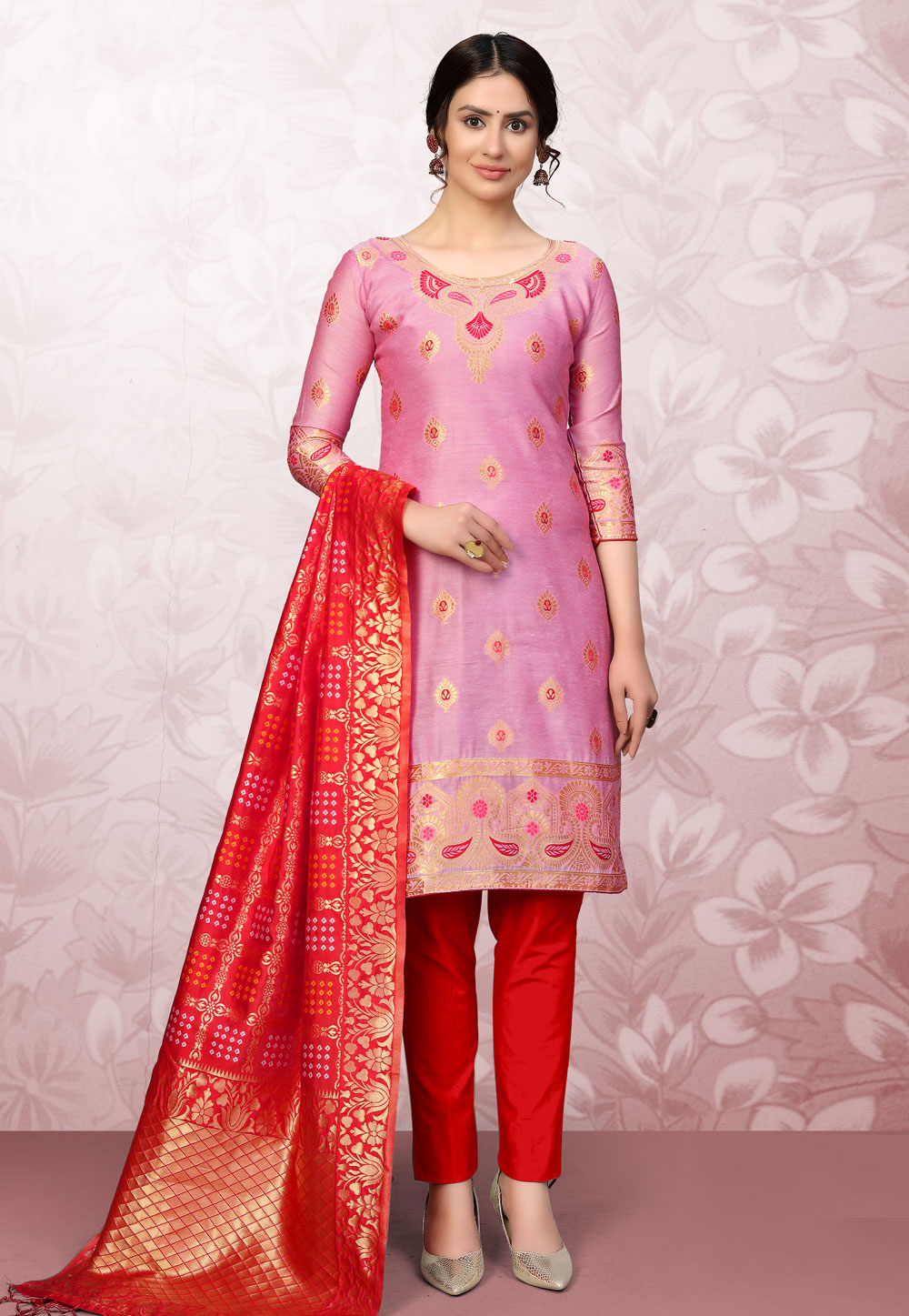 Pink Banarasi Jacquard Pant Style Suit 219295