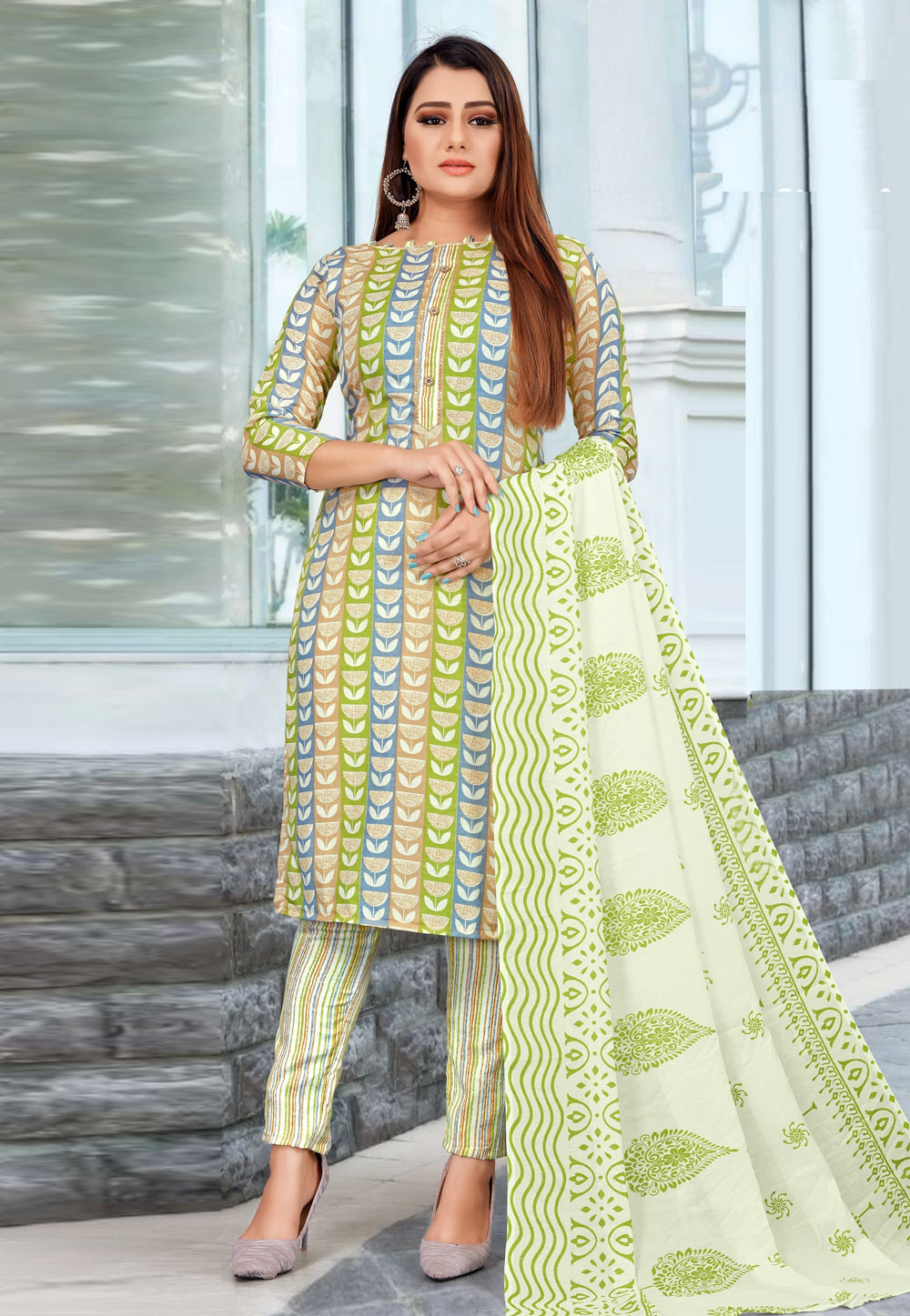 Light Green Cotton Pakistani Suit 254621