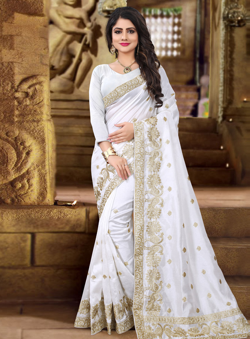 White Art Silk Saree With Blouse 140109