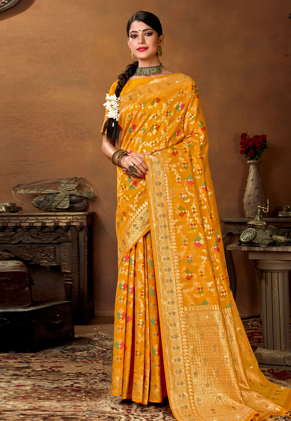 Yellow Silk Saree With Blouse 228338