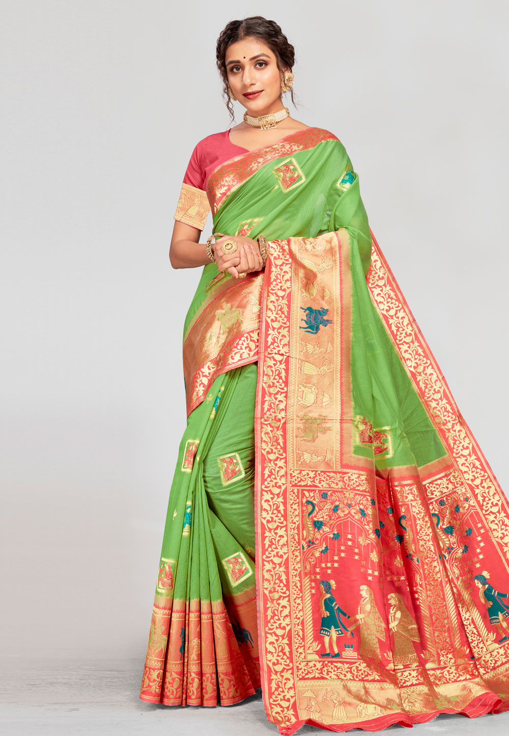 Green Chanderi Saree With Blouse 227310