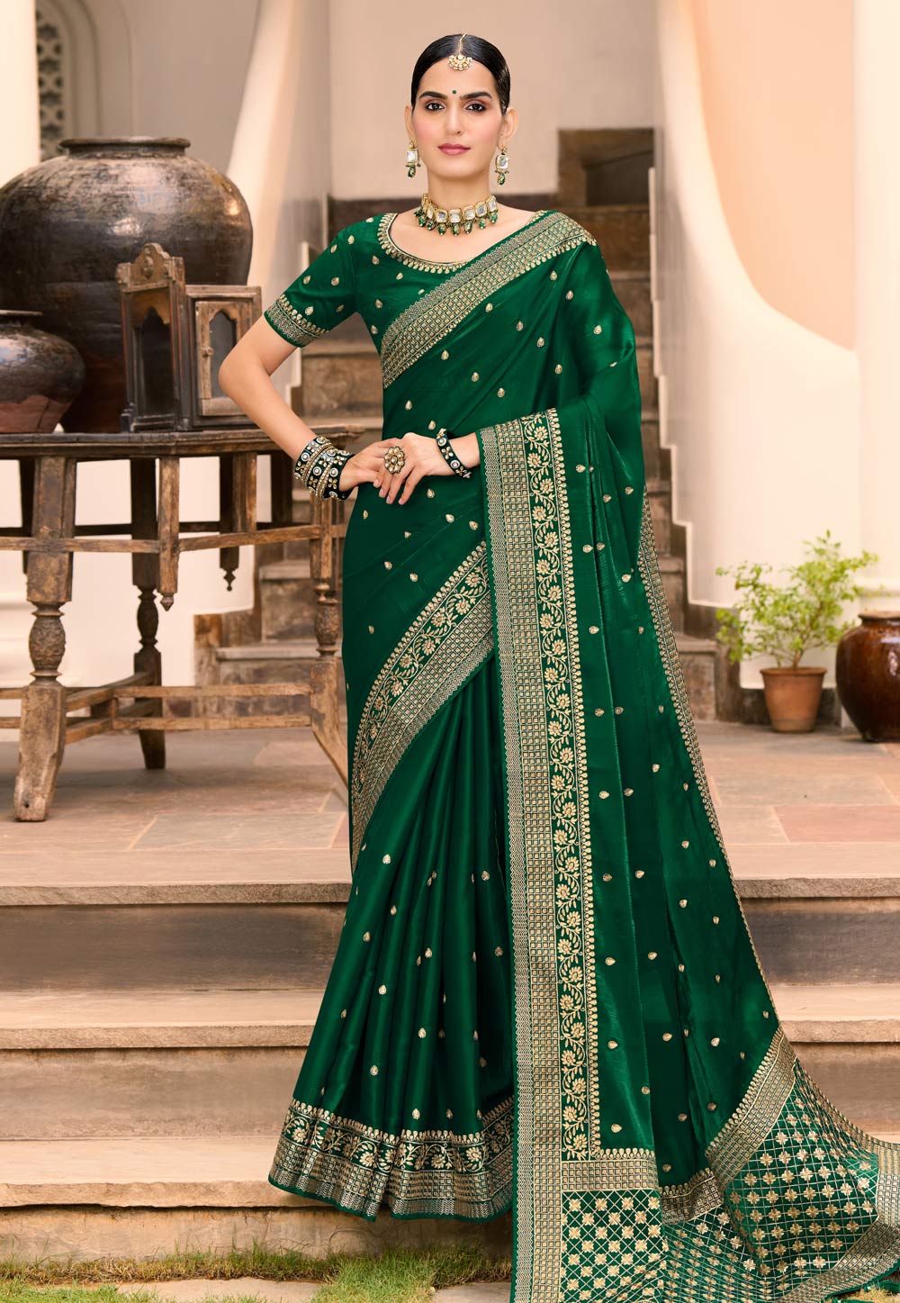 Green Silk Saree With Blouse 250081