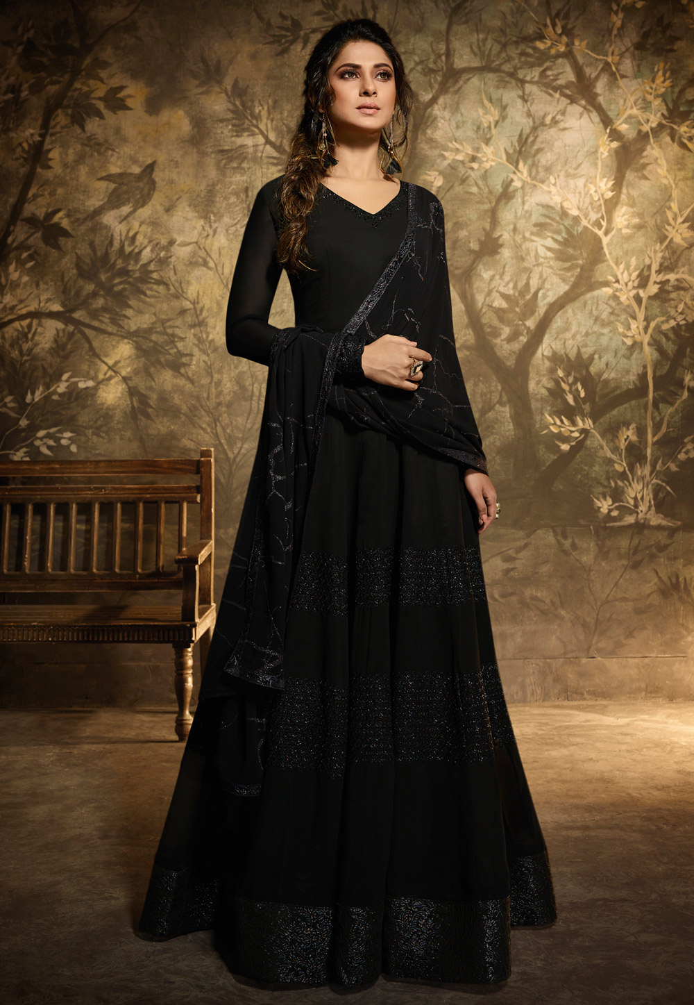 Jennifer Winget Black Georgette Abaya Style Anarkali Suit 167063