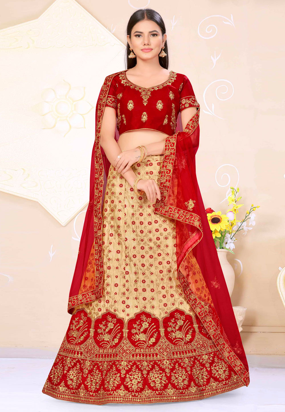 Beige Banarasi Silk Bridal Lehenga Choli 216675