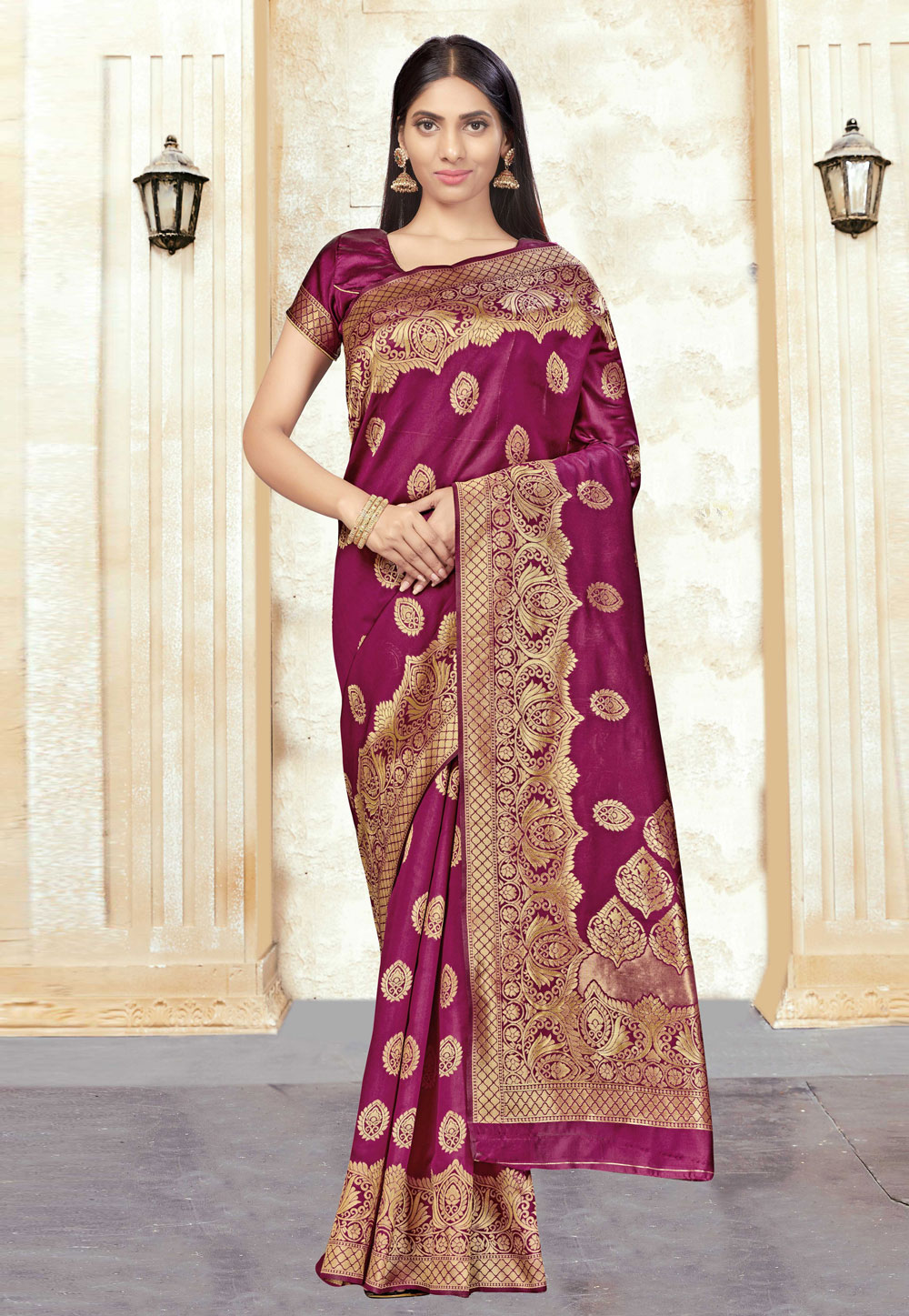 Purple Banarasi Silk Saree With Blouse 216612