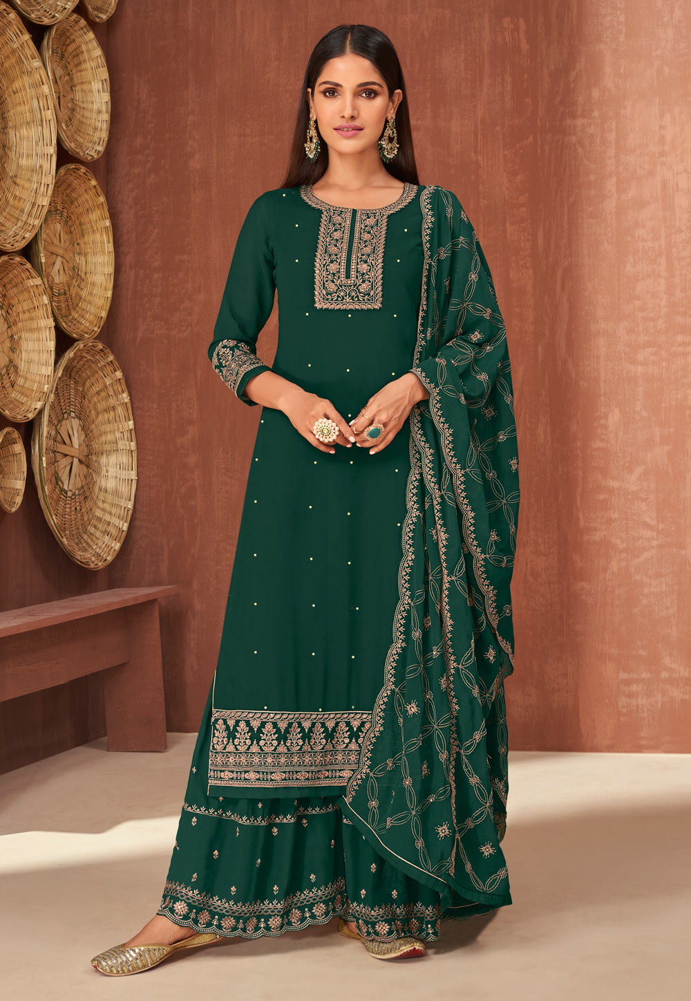 Green Georgette Kameez With Palazzo 243302