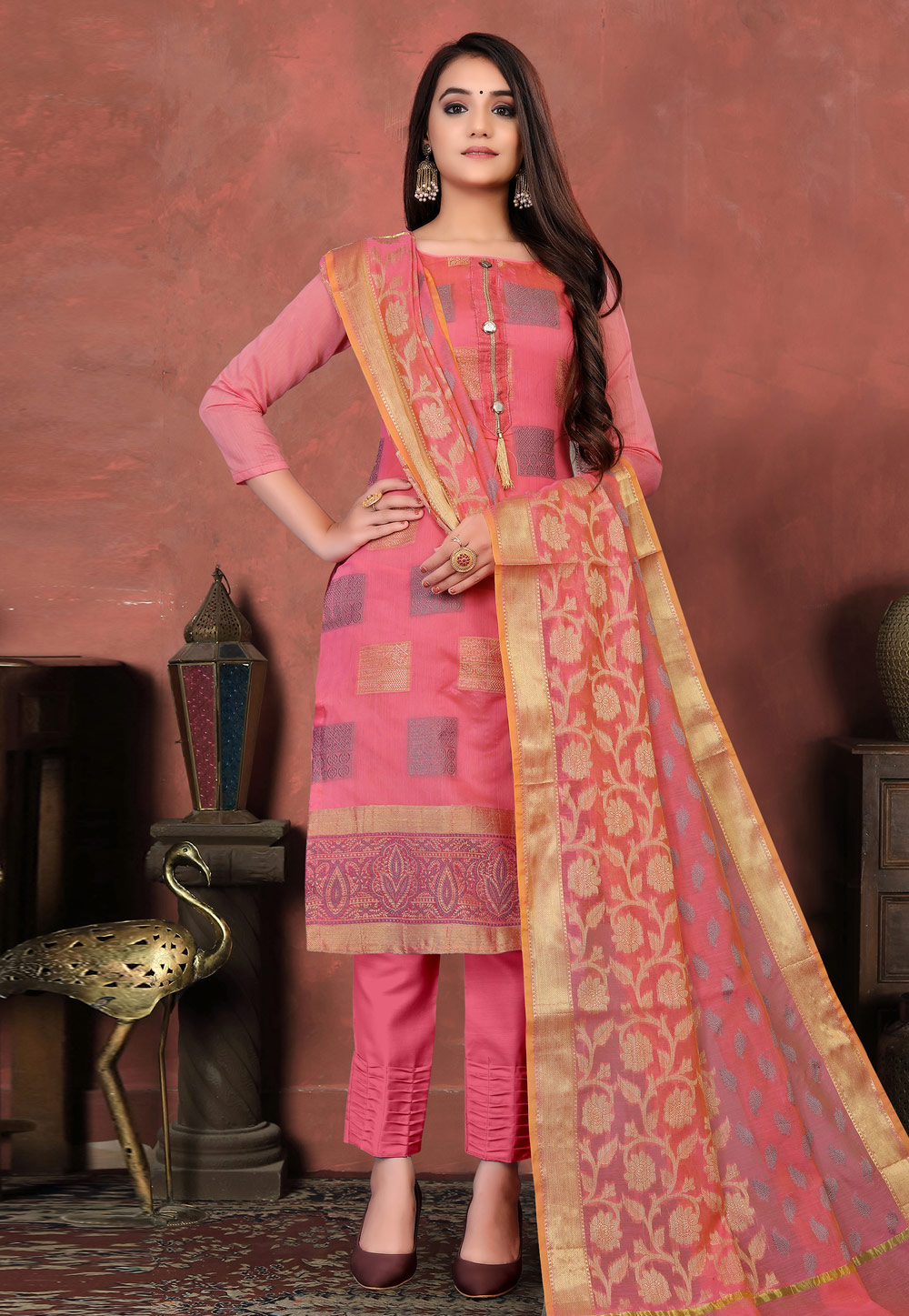 Pink Banarasi Pant Style Suit 229820