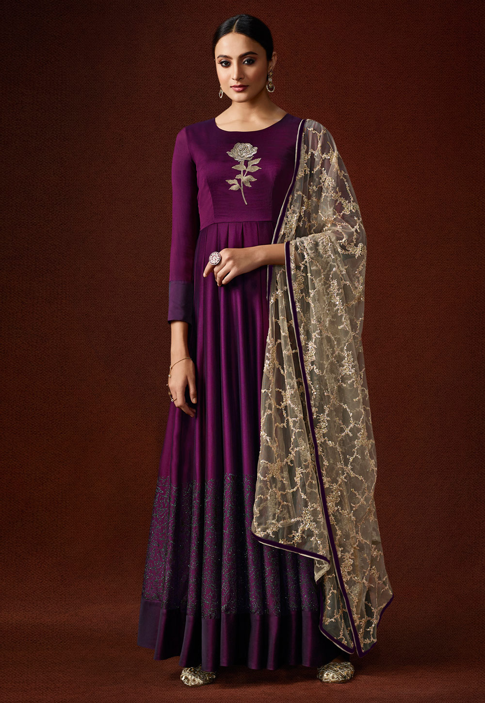 Purple Silk Ankle Length Anarkali Suit 196253