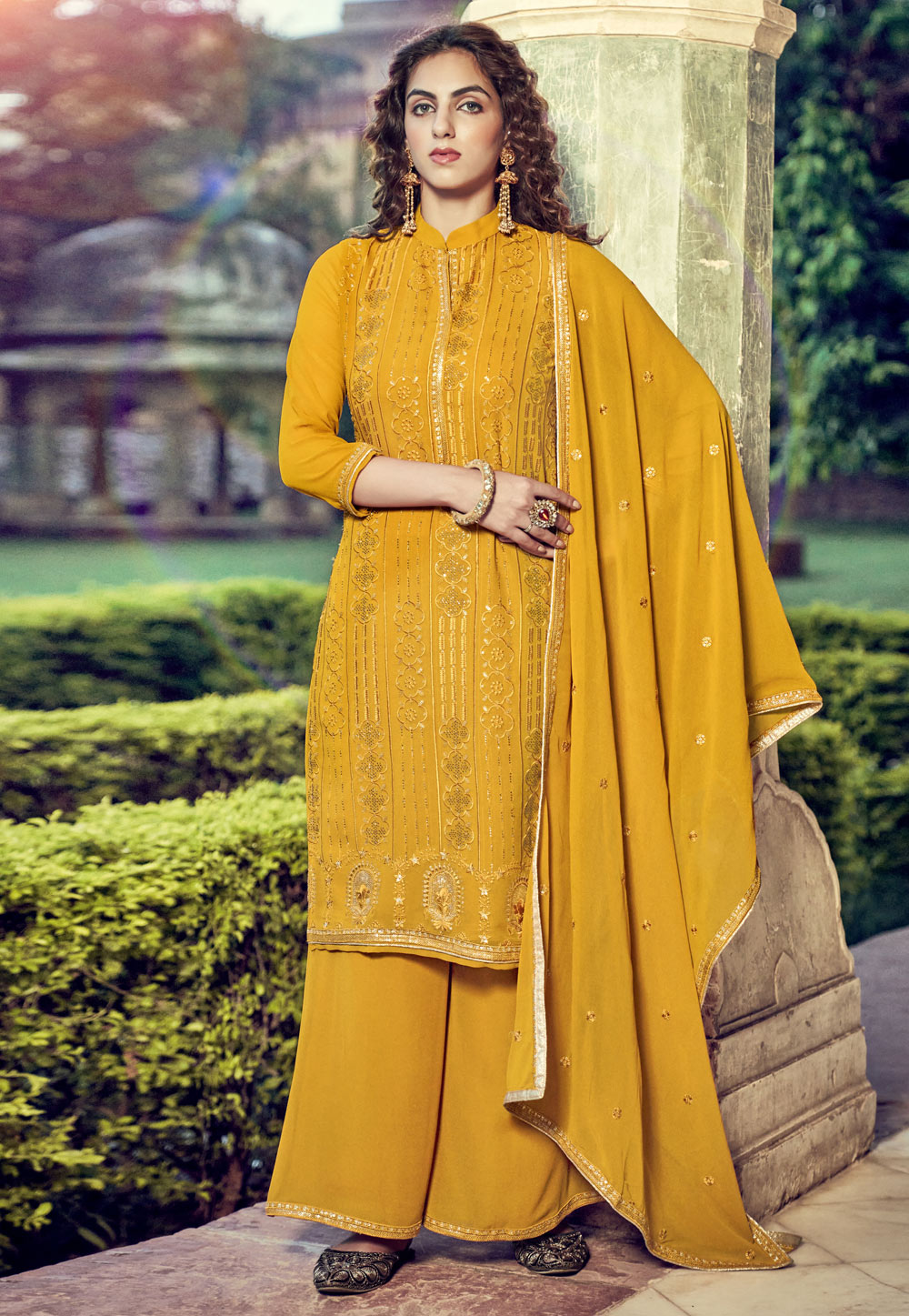 Mustard Georgette Kameez With Palazzo 238481