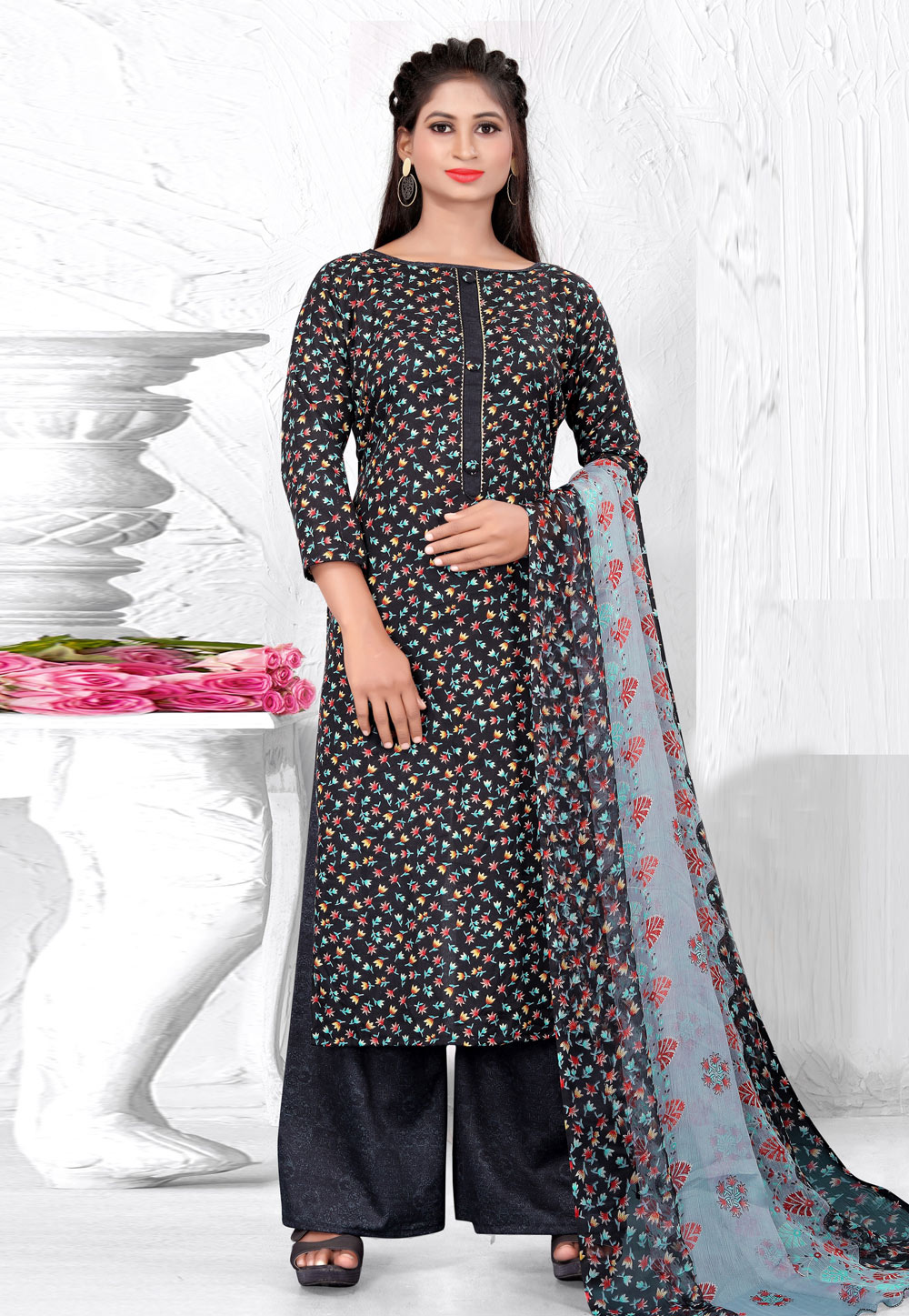 Black Cotton Palazzo Suit 254652