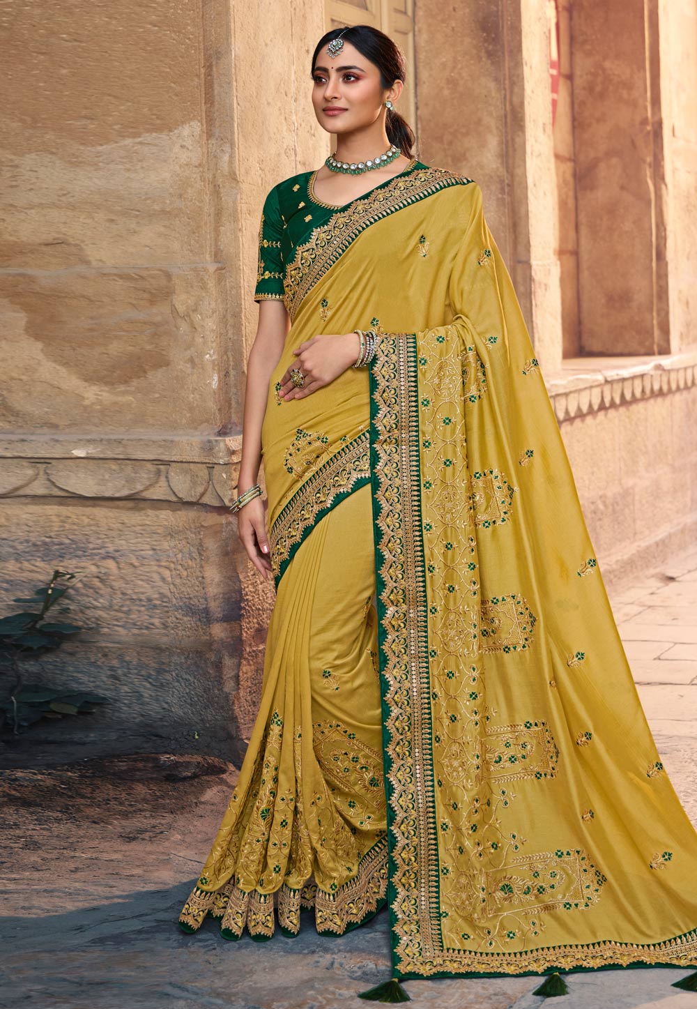 Yellow Satin Georgette Saree With Blouse 235267