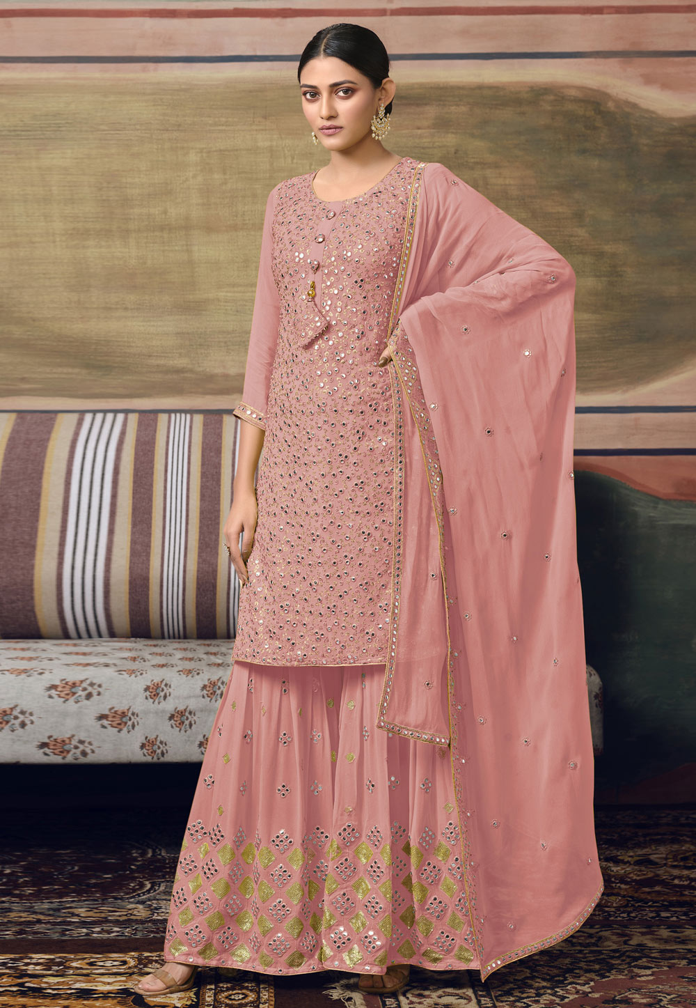 Pink Faux Georgette Sharara Suit 247083