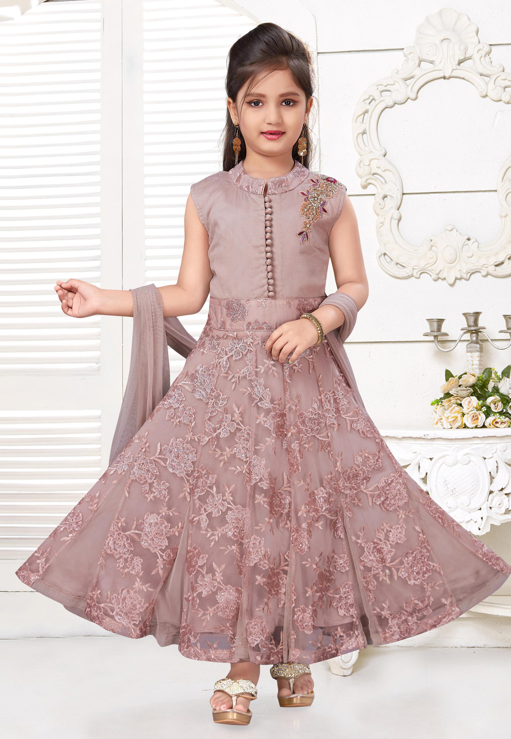 Easily Washable And Party Wear Kids Orange Golden Anarkali Dress at Best  Price in Ludhiana | Nice Way Collection