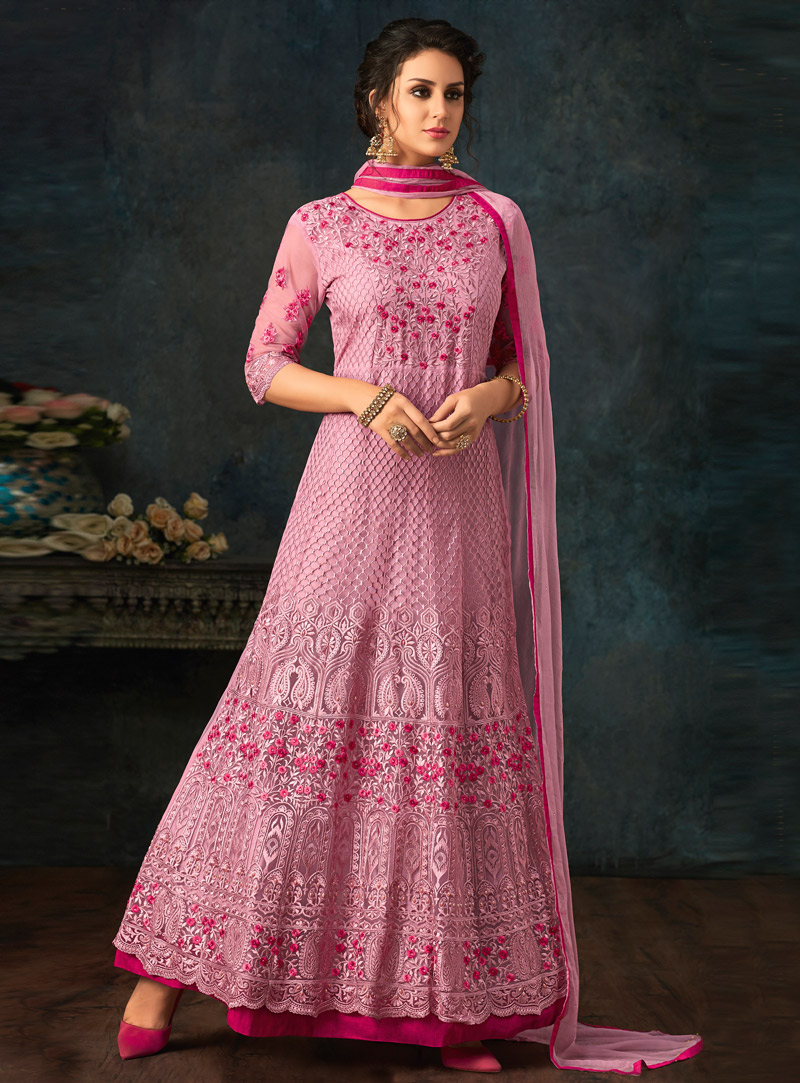 Pink Net Long Anarkali Suit 146967