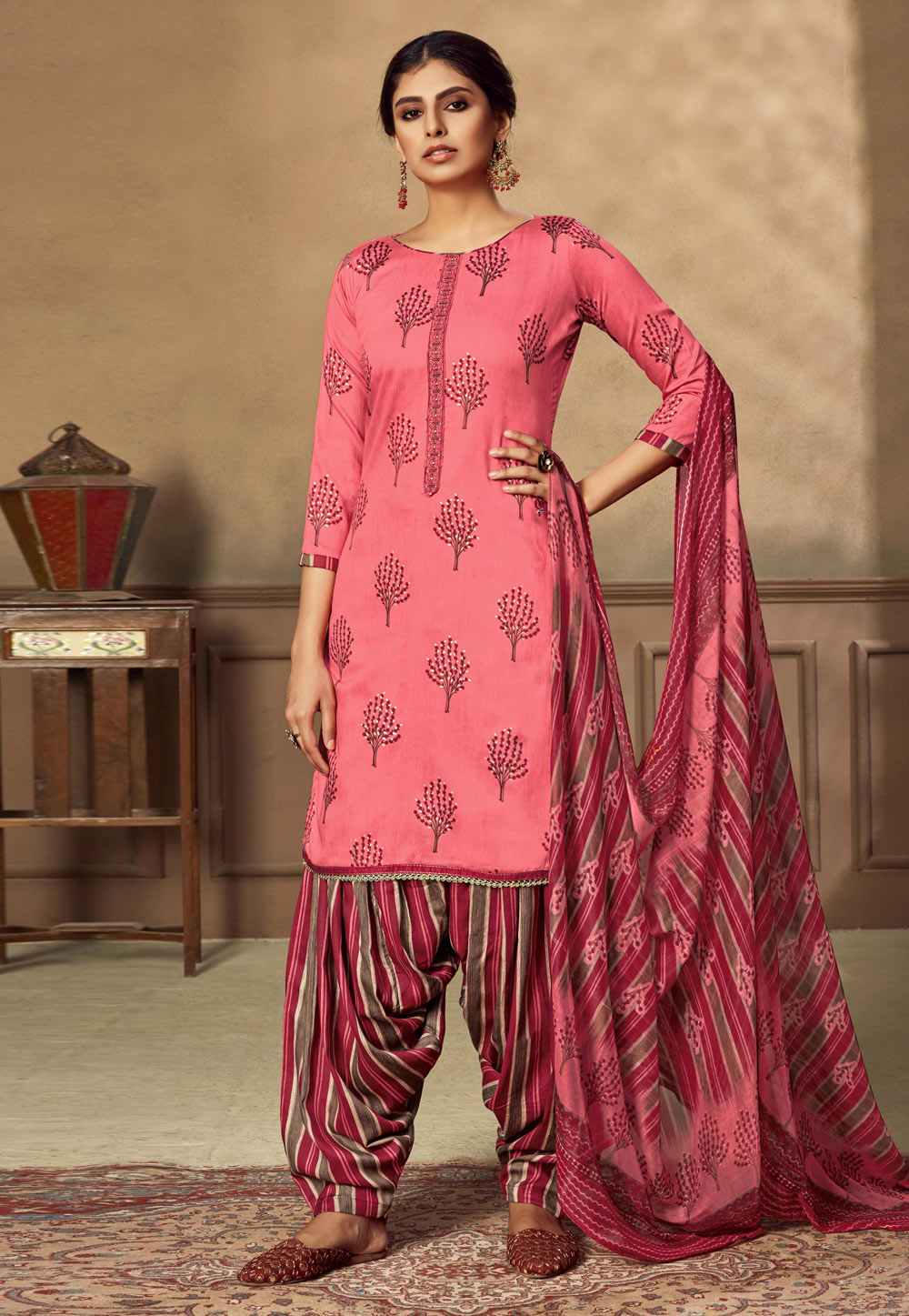 Pink Cotton Patiala Suit 216764