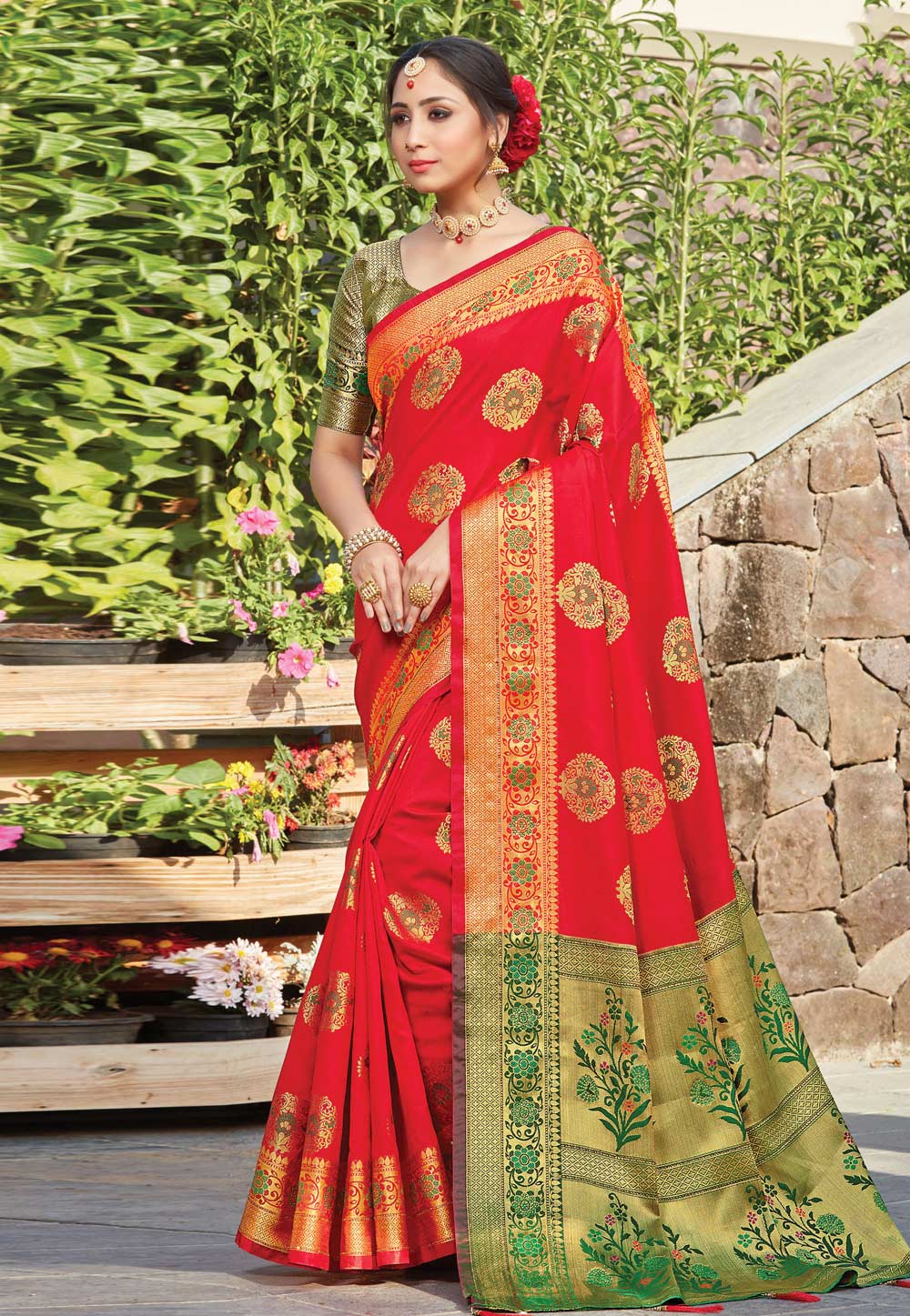 Red Silk Festival Wear Saree 216862