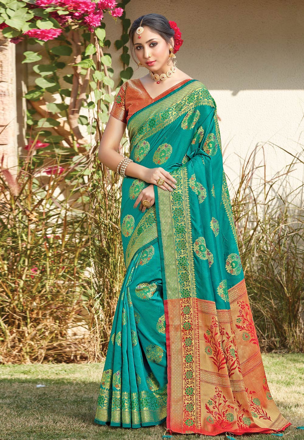 Turquoise Silk Festival Wear Saree 216864