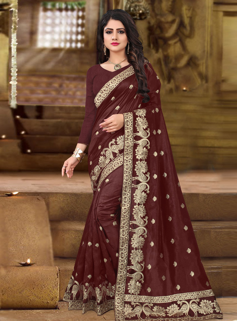 Brown Art Silk Festival Wear Saree 140114