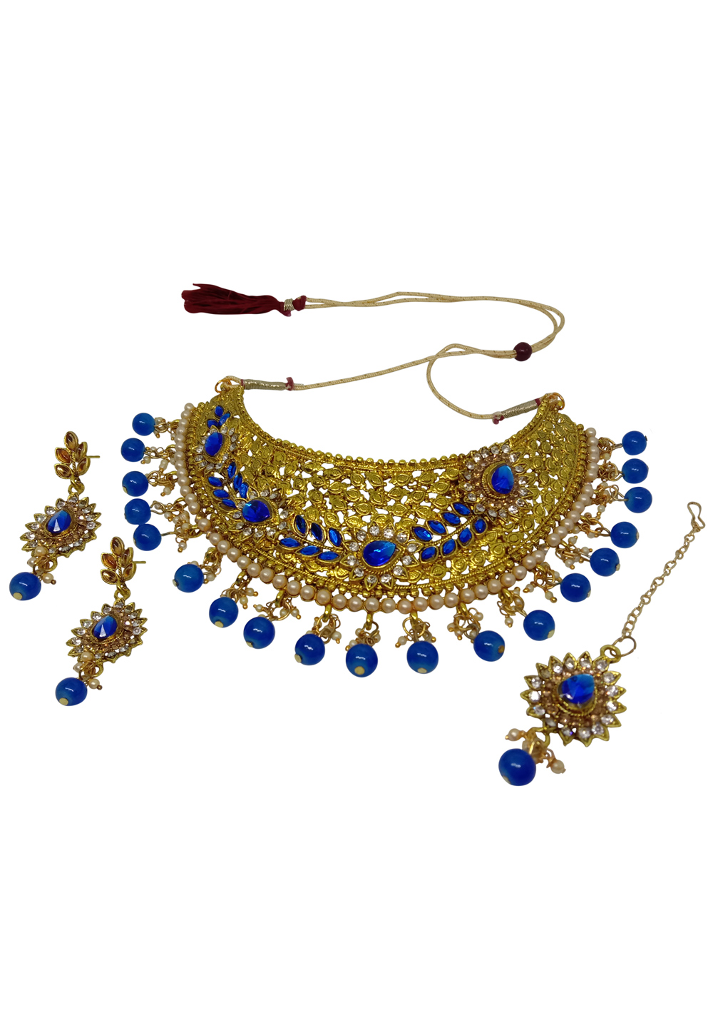 Blue Alloy Austrian Diamond Necklace Set With Earrings 237548