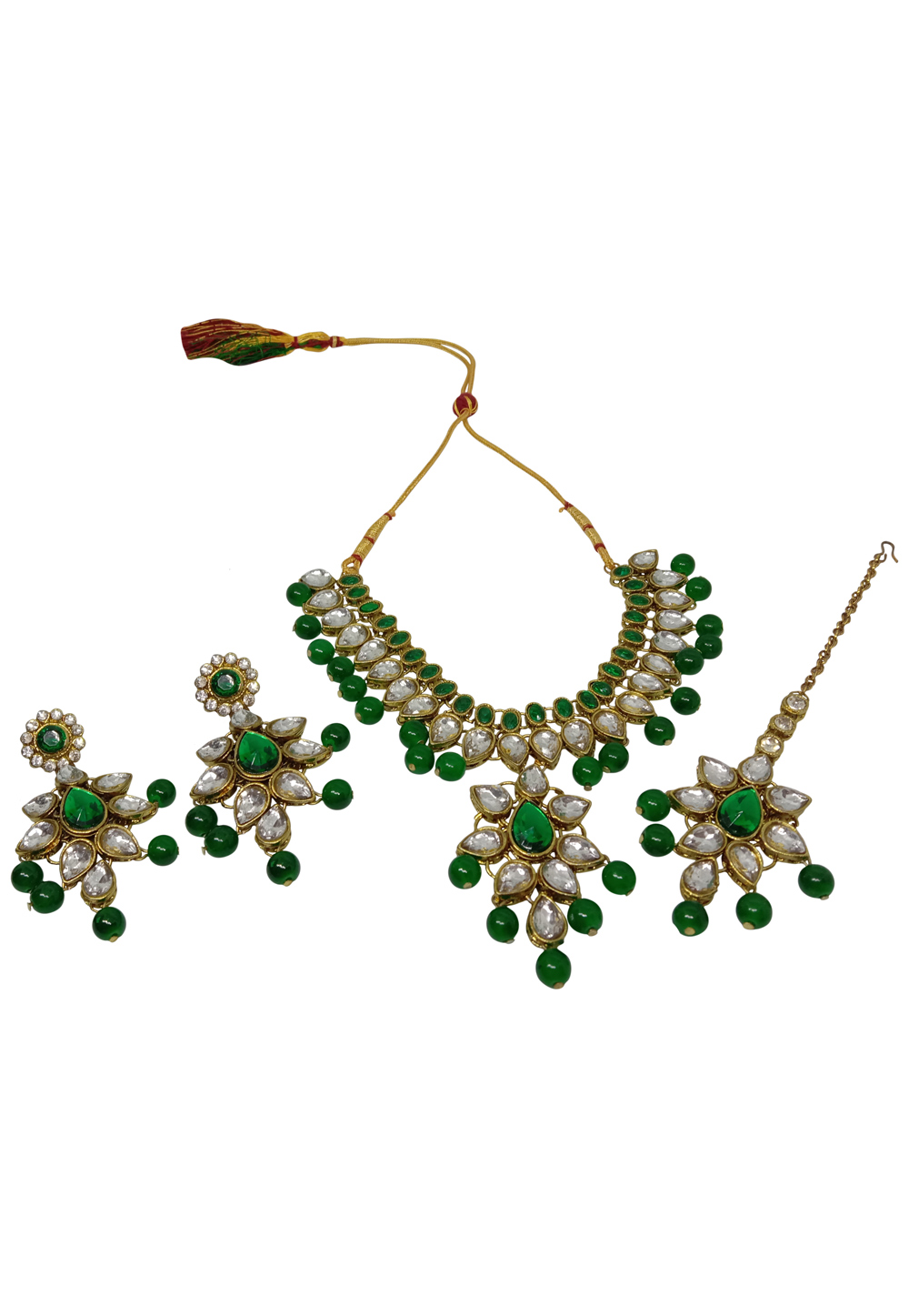 Green Alloy Austrian Diamond Necklace Set With Earrings 237550