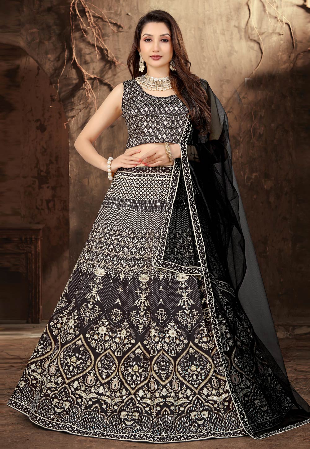 Wedding Wear Embroidery Ladies Grey Black Jacquard Lehenga Choli at Rs 599  in Surat