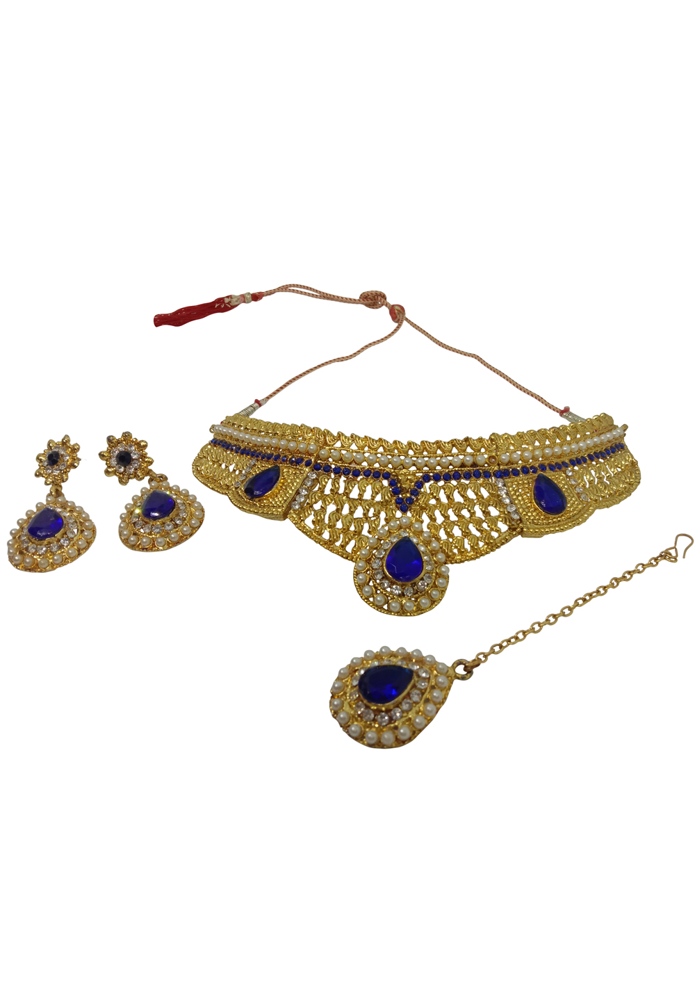 Golden Alloy Austrian Diamond Necklace Set With Earrings 237553