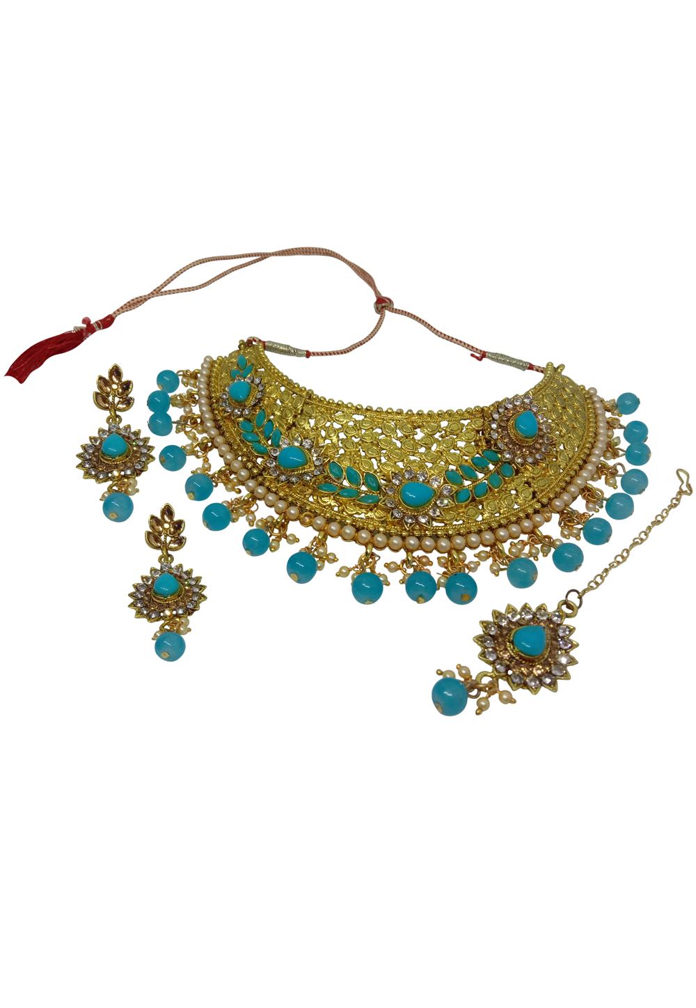Blue Alloy Austrian Diamond Necklace Set With Earrings 237554