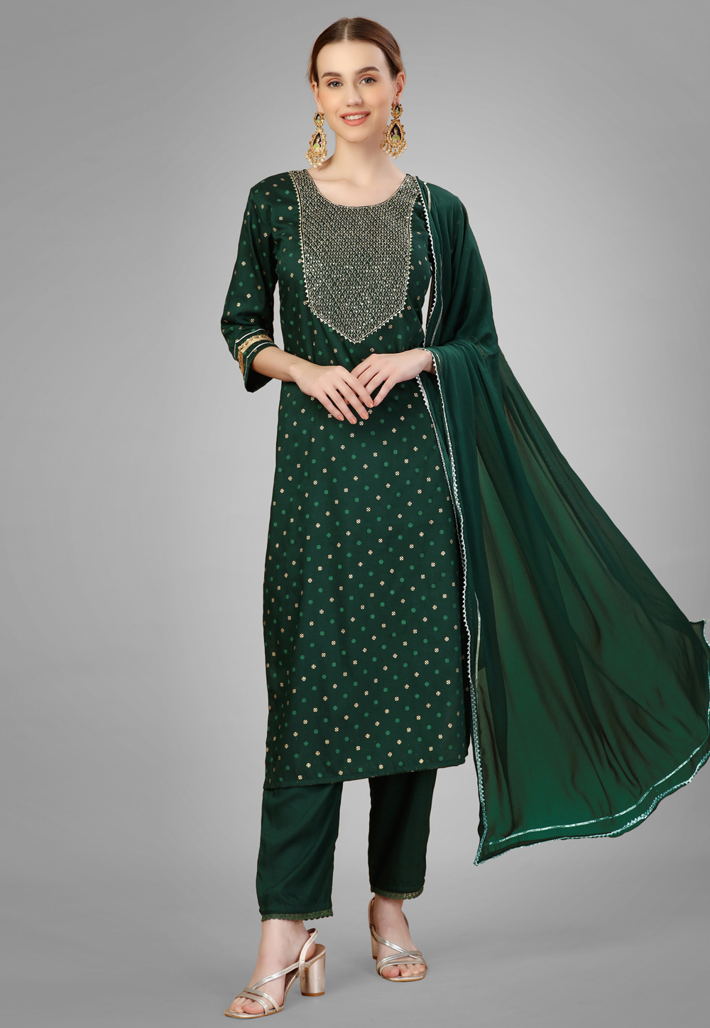 Green Silk Readymade Pant Style Suit 277630