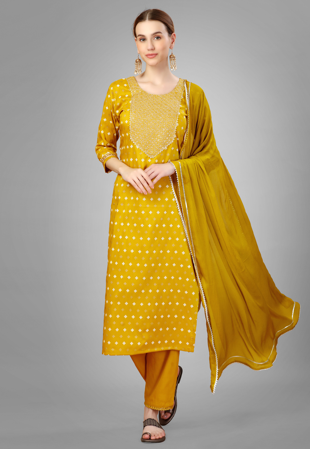 Mustard Silk Readymade Pakistani Suit 277631