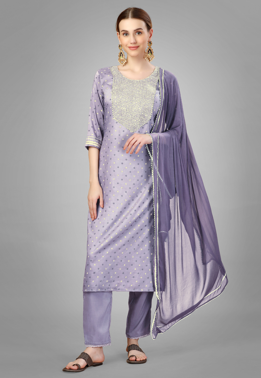 Lavender Silk Readymade Pant Style Suit 277632