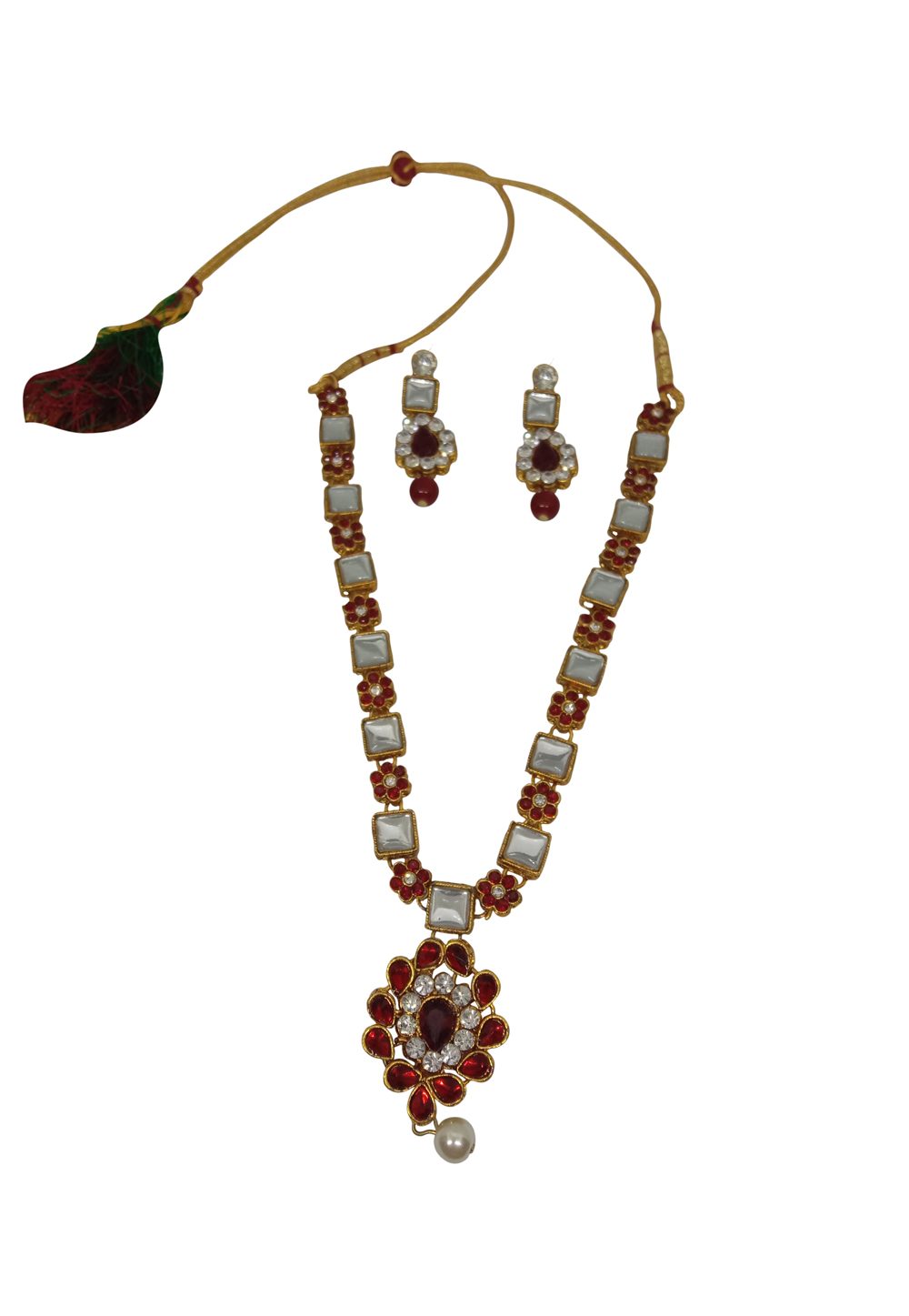 Red Alloy Austrian Diamond Necklace Set With Earrings 237558