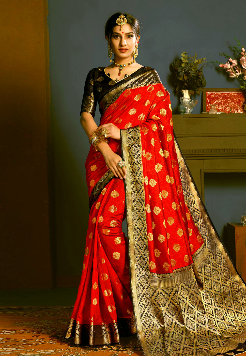 Red Art Silk Festival Wear Saree 216909