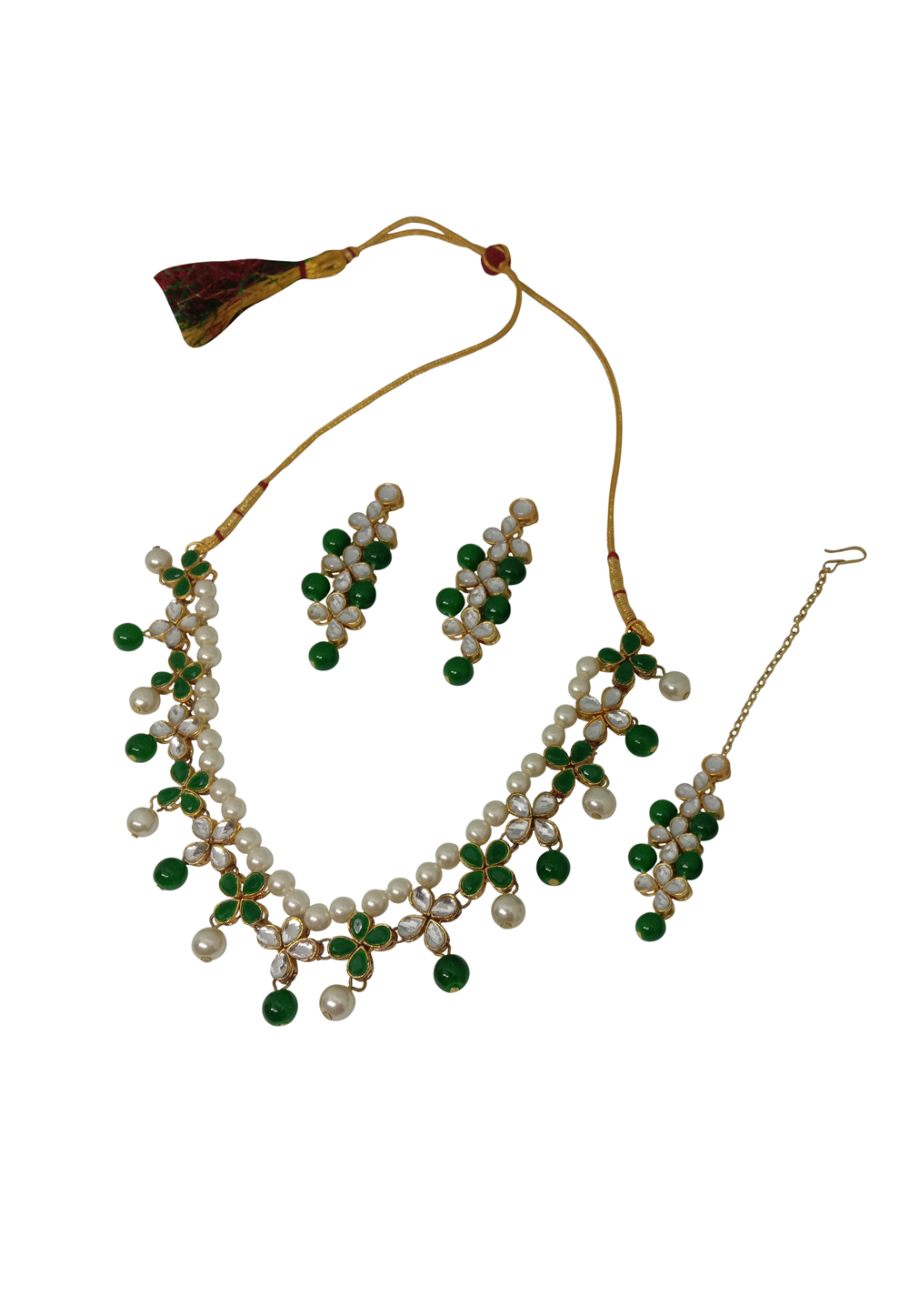 Green Alloy Austrian Diamond Necklace Set With Earrings 237559