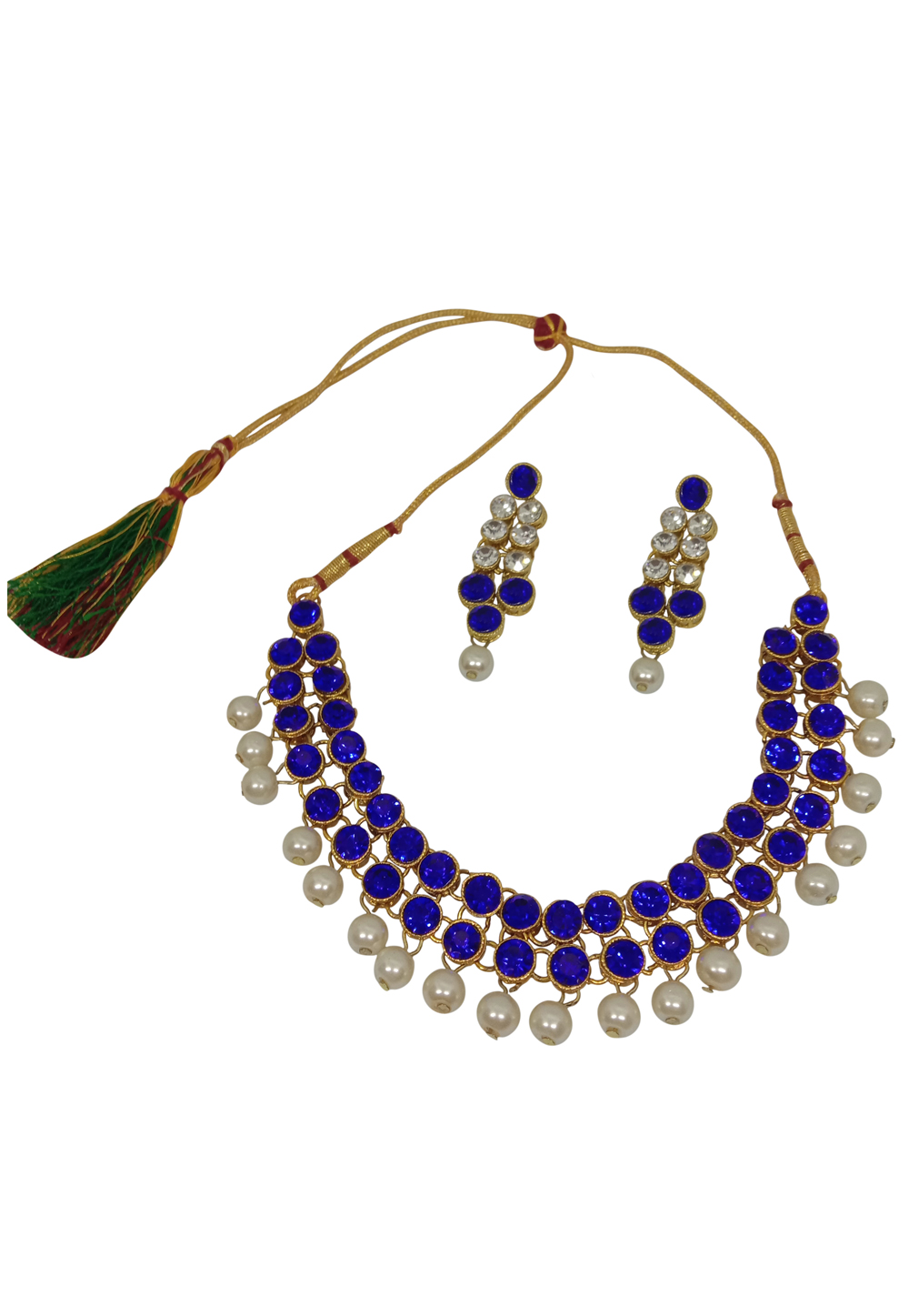 Blue Alloy Austrian Diamond Necklace Set With Earrings 237560