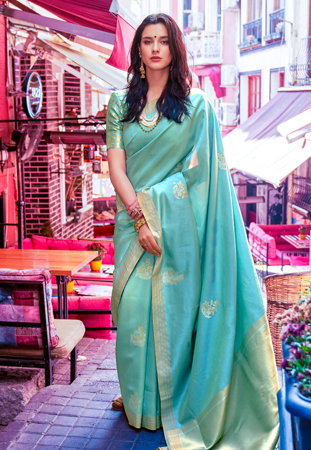 Sky Blue Banarasi Silk Festival Wear Saree 203403