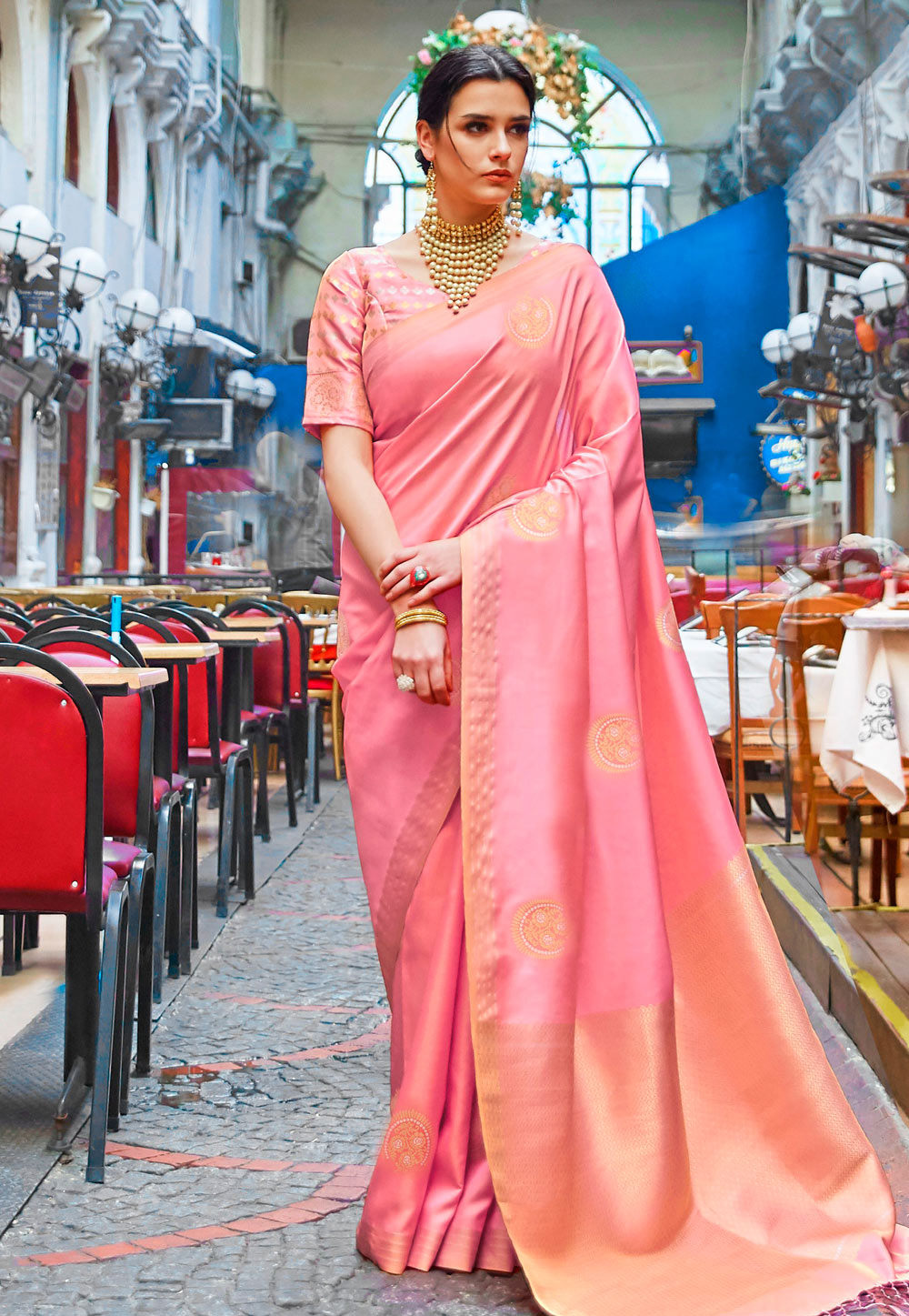 Pink Banarasi Silk Festival Wear Saree 203404