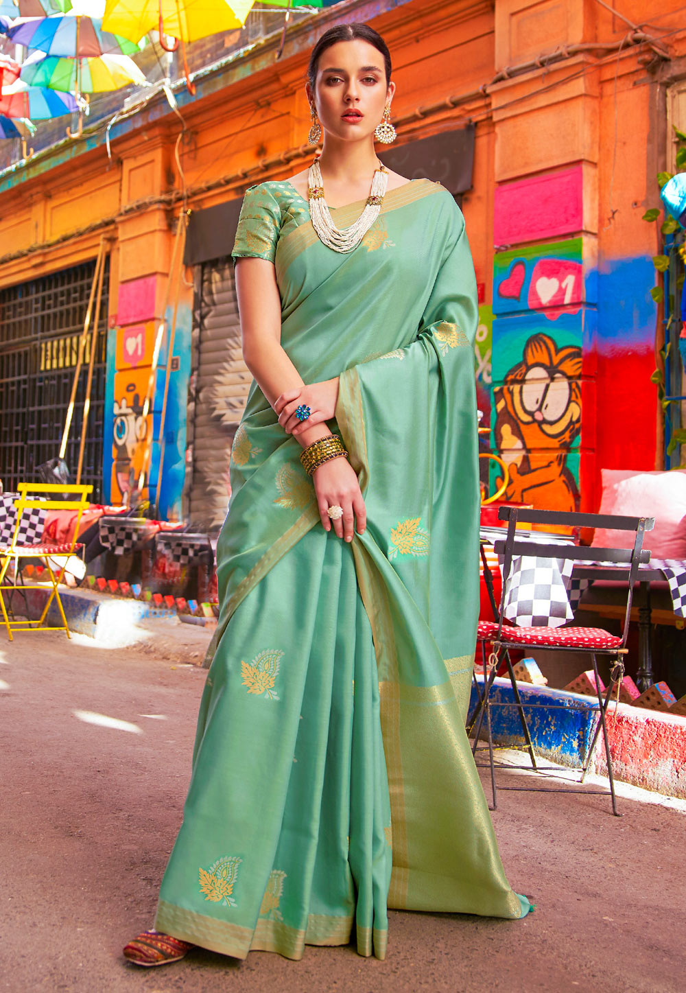 Light Green Banarasi Silk Saree With Blouse 203405