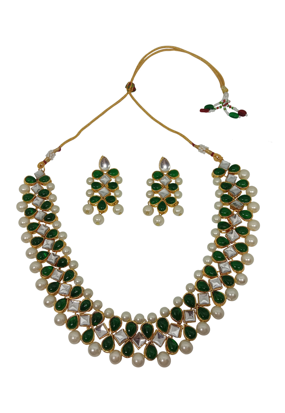 Green Alloy Austrian Diamond Necklace Set With Earrings 237566
