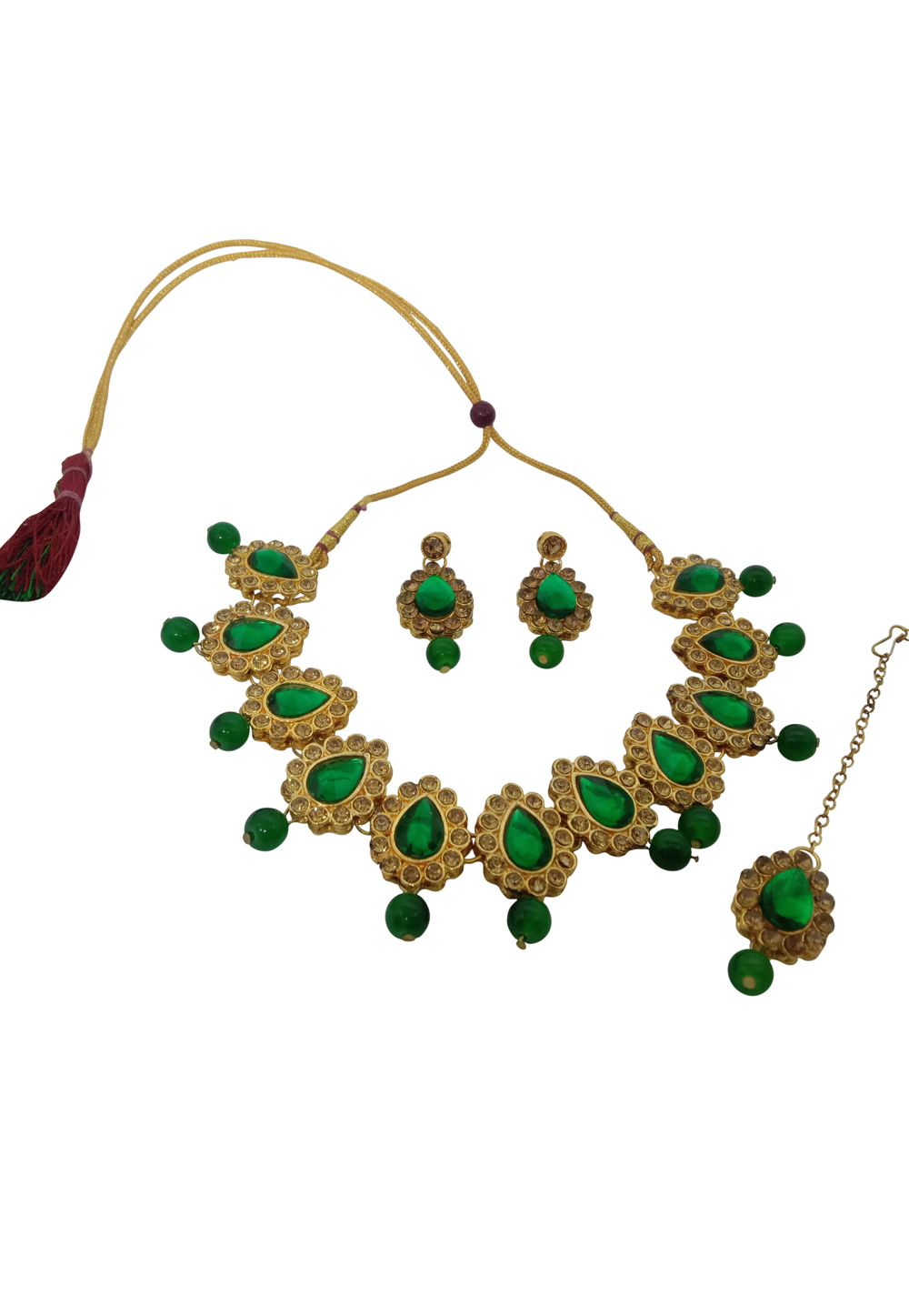 Green Alloy Austrian Diamond Necklace Set With Earrings 237569