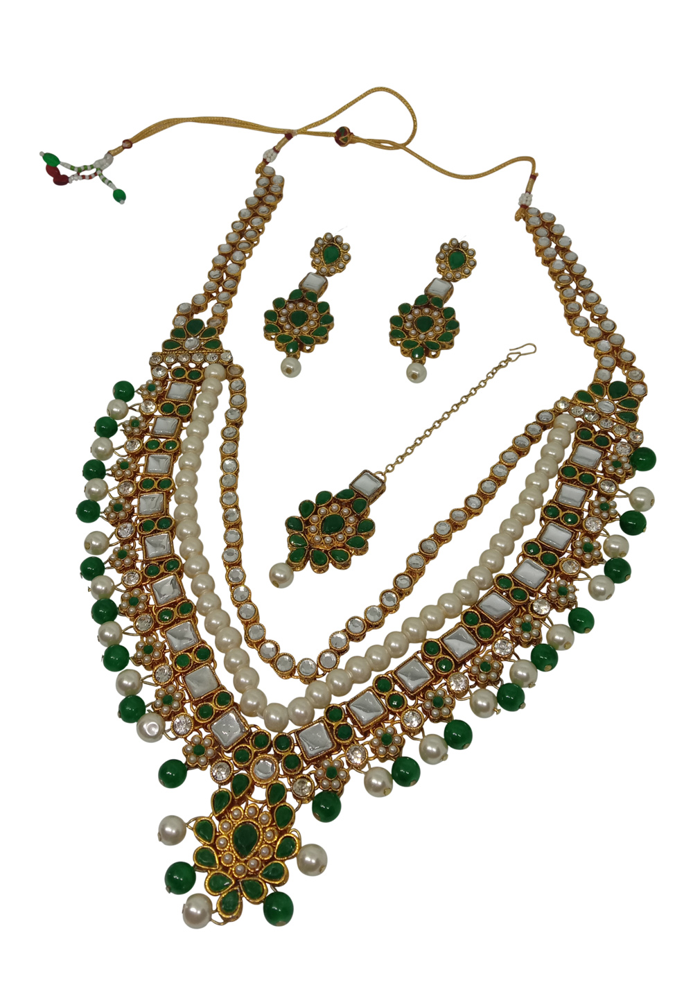 Green Alloy Austrian Diamond Necklace Set With Earrings 237570