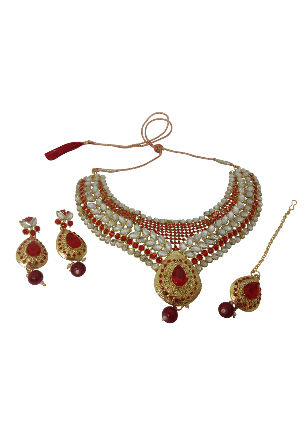Red Alloy Austrian Diamond Necklace Set With Earrings 237572