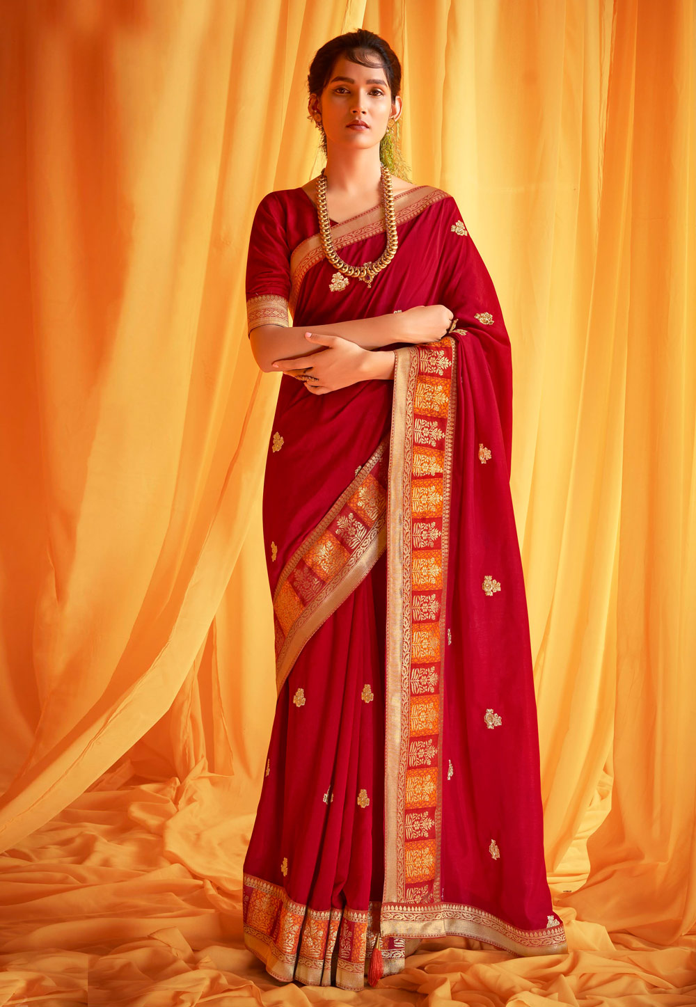Red Silk Saree With Blouse 217074