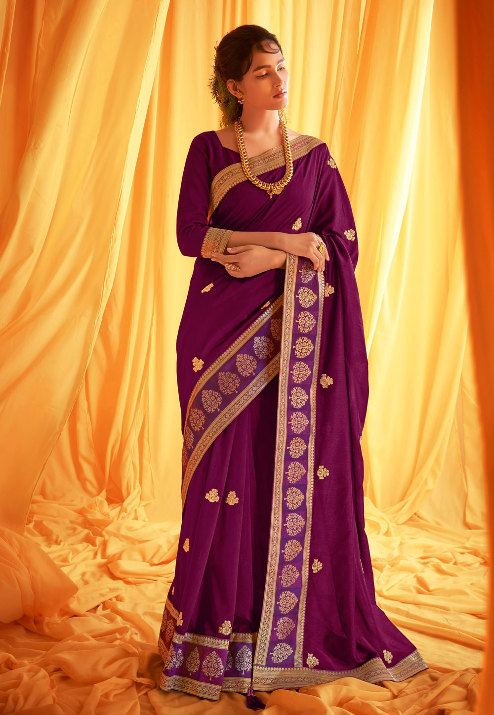 Violet Silk Saree With Blouse 217078
